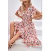 image:imagePRETTYGARDEN Womens Summer Floral Boho Maxi Dress Short Sleeve Wrap V Neck Ruffle Long Flowy Beach Wedding Guest DressesGreen Pink Floral