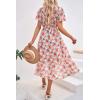 image:imagePRETTYGARDEN Womens Summer Floral Boho Maxi Dress Short Sleeve Wrap V Neck Ruffle Long Flowy Beach Wedding Guest DressesGreen Pink Floral