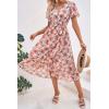 image:imagePRETTYGARDEN Womens Summer Floral Boho Maxi Dress Short Sleeve Wrap V Neck Ruffle Long Flowy Beach Wedding Guest DressesGreen Pink Floral