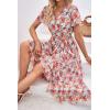image:imagePRETTYGARDEN Womens Summer Floral Boho Maxi Dress Short Sleeve Wrap V Neck Ruffle Long Flowy Beach Wedding Guest DressesGreen Pink Floral
