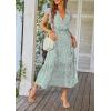 image:imagePRETTYGARDEN Womens Summer Floral Boho Maxi Dress Short Sleeve Wrap V Neck Ruffle Long Flowy Beach Wedding Guest DressesGreen01