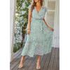image:imagePRETTYGARDEN Womens Summer Floral Boho Maxi Dress Short Sleeve Wrap V Neck Ruffle Long Flowy Beach Wedding Guest DressesGreen01