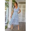 image:imagePRETTYGARDEN Womens Summer Floral Boho Maxi Dress Short Sleeve Wrap V Neck Ruffle Long Flowy Beach Wedding Guest DressesLight Blue