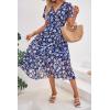 image:imagePRETTYGARDEN Womens Summer Floral Boho Maxi Dress Short Sleeve Wrap V Neck Ruffle Long Flowy Beach Wedding Guest DressesNavy White Floral