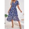 image:imagePRETTYGARDEN Womens Summer Floral Boho Maxi Dress Short Sleeve Wrap V Neck Ruffle Long Flowy Beach Wedding Guest DressesNavy White Floral