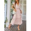 image:imagePRETTYGARDEN Womens Summer Floral Boho Maxi Dress Short Sleeve Wrap V Neck Ruffle Long Flowy Beach Wedding Guest DressesPink
