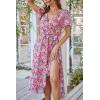 image:imagePRETTYGARDEN Womens Summer Floral Boho Maxi Dress Short Sleeve Wrap V Neck Ruffle Long Flowy Beach Wedding Guest DressesPink Floral