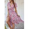 image:imagePRETTYGARDEN Womens Summer Floral Boho Maxi Dress Short Sleeve Wrap V Neck Ruffle Long Flowy Beach Wedding Guest DressesPink Floral