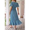 image:imagePRETTYGARDEN Womens Summer Floral Boho Maxi Dress Short Sleeve Wrap V Neck Ruffle Long Flowy Beach Wedding Guest DressesPrint Blue