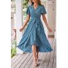 image:imagePRETTYGARDEN Womens Summer Floral Boho Maxi Dress Short Sleeve Wrap V Neck Ruffle Long Flowy Beach Wedding Guest DressesPrint Blue