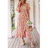 image:imagePRETTYGARDEN Womens Summer Floral Boho Maxi Dress Short Sleeve Wrap V Neck Ruffle Long Flowy Beach Wedding Guest DressesPrint White Pink