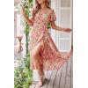 image:imagePRETTYGARDEN Womens Summer Floral Boho Maxi Dress Short Sleeve Wrap V Neck Ruffle Long Flowy Beach Wedding Guest DressesPrint White Pink