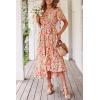 image:imagePRETTYGARDEN Womens Summer Floral Boho Maxi Dress Short Sleeve Wrap V Neck Ruffle Long Flowy Beach Wedding Guest DressesPrint White Pink