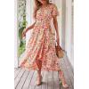 image:imagePRETTYGARDEN Womens Summer Floral Boho Maxi Dress Short Sleeve Wrap V Neck Ruffle Long Flowy Beach Wedding Guest DressesPrint White Pink