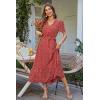 image:imagePRETTYGARDEN Womens Summer Floral Boho Maxi Dress Short Sleeve Wrap V Neck Ruffle Long Flowy Beach Wedding Guest DressesRed Floral