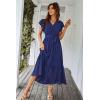 image:imagePRETTYGARDEN Womens Summer Floral Boho Maxi Dress Short Sleeve Wrap V Neck Ruffle Long Flowy Beach Wedding Guest DressesSolid Blue