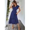 image:imagePRETTYGARDEN Womens Summer Floral Boho Maxi Dress Short Sleeve Wrap V Neck Ruffle Long Flowy Beach Wedding Guest DressesSolid Blue
