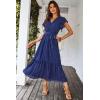 image:imagePRETTYGARDEN Womens Summer Floral Boho Maxi Dress Short Sleeve Wrap V Neck Ruffle Long Flowy Beach Wedding Guest DressesSolid Blue