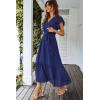 image:imagePRETTYGARDEN Womens Summer Floral Boho Maxi Dress Short Sleeve Wrap V Neck Ruffle Long Flowy Beach Wedding Guest DressesSolid Blue