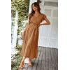 image:imagePRETTYGARDEN Womens Summer Floral Boho Maxi Dress Short Sleeve Wrap V Neck Ruffle Long Flowy Beach Wedding Guest DressesSolid Brown