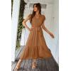 image:imagePRETTYGARDEN Womens Summer Floral Boho Maxi Dress Short Sleeve Wrap V Neck Ruffle Long Flowy Beach Wedding Guest DressesSolid Brown