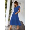 image:imagePRETTYGARDEN Womens Summer Floral Boho Maxi Dress Short Sleeve Wrap V Neck Ruffle Long Flowy Beach Wedding Guest DressesSolid Dark Blue