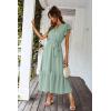 image:imagePRETTYGARDEN Womens Summer Floral Boho Maxi Dress Short Sleeve Wrap V Neck Ruffle Long Flowy Beach Wedding Guest DressesSolid Green