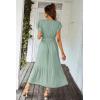image:imagePRETTYGARDEN Womens Summer Floral Boho Maxi Dress Short Sleeve Wrap V Neck Ruffle Long Flowy Beach Wedding Guest DressesSolid Green