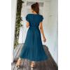 image:imagePRETTYGARDEN Womens Summer Floral Boho Maxi Dress Short Sleeve Wrap V Neck Ruffle Long Flowy Beach Wedding Guest DressesSolid Lake Blue