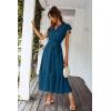 image:imagePRETTYGARDEN Womens Summer Floral Boho Maxi Dress Short Sleeve Wrap V Neck Ruffle Long Flowy Beach Wedding Guest DressesSolid Lake Blue