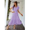 image:imagePRETTYGARDEN Womens Summer Floral Boho Maxi Dress Short Sleeve Wrap V Neck Ruffle Long Flowy Beach Wedding Guest DressesSolid Purple