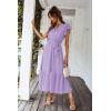 image:imagePRETTYGARDEN Womens Summer Floral Boho Maxi Dress Short Sleeve Wrap V Neck Ruffle Long Flowy Beach Wedding Guest DressesSolid Purple