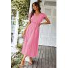 image:imagePRETTYGARDEN Womens Summer Floral Boho Maxi Dress Short Sleeve Wrap V Neck Ruffle Long Flowy Beach Wedding Guest DressesSolid Rose Pink