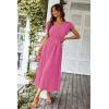 image:imagePRETTYGARDEN Womens Summer Floral Boho Maxi Dress Short Sleeve Wrap V Neck Ruffle Long Flowy Beach Wedding Guest DressesSolid Rose Red