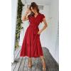 image:imagePRETTYGARDEN Womens Summer Floral Boho Maxi Dress Short Sleeve Wrap V Neck Ruffle Long Flowy Beach Wedding Guest DressesSolid Wine Red