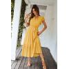 image:imagePRETTYGARDEN Womens Summer Floral Boho Maxi Dress Short Sleeve Wrap V Neck Ruffle Long Flowy Beach Wedding Guest DressesSolid Yellow