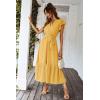 image:imagePRETTYGARDEN Womens Summer Floral Boho Maxi Dress Short Sleeve Wrap V Neck Ruffle Long Flowy Beach Wedding Guest DressesSolid Yellow