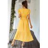image:imagePRETTYGARDEN Womens Summer Floral Boho Maxi Dress Short Sleeve Wrap V Neck Ruffle Long Flowy Beach Wedding Guest DressesSolid Yellow