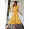 image:imagePRETTYGARDEN Womens Summer Floral Boho Maxi Dress Short Sleeve Wrap V Neck Ruffle Long Flowy Beach Wedding Guest DressesSolid Yellow