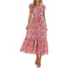 image:imagePRETTYGARDEN Womens Summer Floral Boho Maxi Dress Short Sleeve Wrap V Neck Ruffle Long Flowy Beach Wedding Guest DressesWine Red Floral