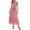 image:imagePRETTYGARDEN Womens Summer Floral Boho Maxi Dress Short Sleeve Wrap V Neck Ruffle Long Flowy Beach Wedding Guest DressesWine Red Floral