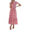 image:imagePRETTYGARDEN Womens Summer Floral Boho Maxi Dress Short Sleeve Wrap V Neck Ruffle Long Flowy Beach Wedding Guest DressesWine Red Floral