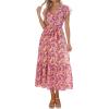 image:imagePRETTYGARDEN Womens Summer Floral Boho Maxi Dress Short Sleeve Wrap V Neck Ruffle Long Flowy Beach Wedding Guest DressesWine Red Floral