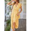 image:imagePRETTYGARDEN Womens Summer Floral Boho Maxi Dress Short Sleeve Wrap V Neck Ruffle Long Flowy Beach Wedding Guest DressesYellow