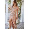 image:imagePRETTYGARDEN Womens Summer Floral Boho Maxi Dress Short Sleeve Wrap V Neck Ruffle Long Flowy Beach Wedding Guest DressesYellow Floral