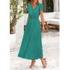 image:imagePRETTYGARDEN Womens Summer Maxi Dresses 2026 Trendy Casual Button V Neck Ruffle Cap Sleeve Long Flowy Spring Pleated DressBlue Green