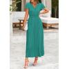 image:imagePRETTYGARDEN Womens Summer Maxi Dresses 2026 Trendy Casual Button V Neck Ruffle Cap Sleeve Long Flowy Spring Pleated DressBlue Green