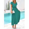 image:imagePRETTYGARDEN Womens Summer Maxi Dresses 2026 Trendy Casual Button V Neck Ruffle Cap Sleeve Long Flowy Spring Pleated DressBlue Green