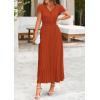 image:imagePRETTYGARDEN Womens Summer Maxi Dresses 2026 Trendy Casual Button V Neck Ruffle Cap Sleeve Long Flowy Spring Pleated DressBrick Red