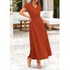 image:imagePRETTYGARDEN Womens Summer Maxi Dresses 2026 Trendy Casual Button V Neck Ruffle Cap Sleeve Long Flowy Spring Pleated DressBrick Red